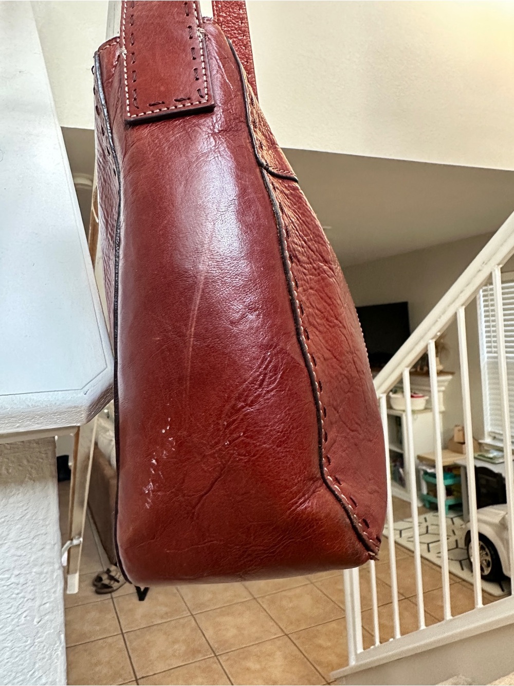 Vintage Fossil ZB9097 90s Oxblood Brown Genuine Leather Shoulder Bag Purse - Picture 7 of 13